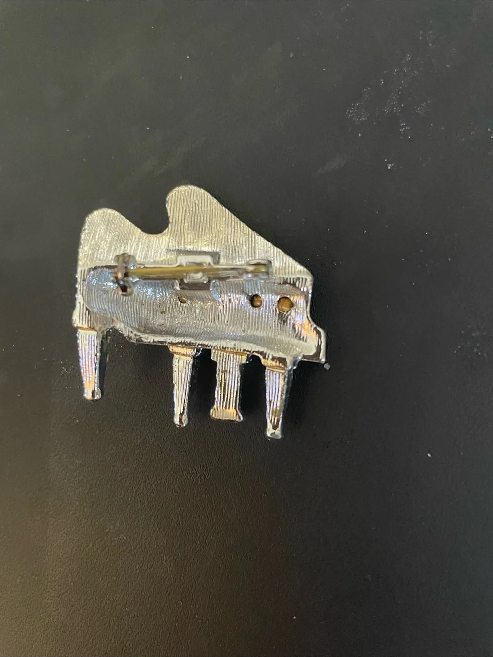 Piano-shaped Rhinestone Brooch - Silver with Black Accents- Unisex